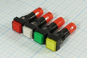 Включатель кнопочный без фиксации (SPST), OFF-(ON) с желтой подсветкой, 220В/1А, IL2Вжел; №9435 Y ПКн\250\ 1,0\(SPST)\d12\ чер\ILжелСд2В\\5C