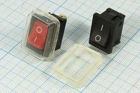 Выключатель клавишный, 2T, 6А, ON-OFF, красный, герметичный защитный колпачок; №2775 R Пкл\\ 6\ON-OFF\\чер\ кр\IP65\2T\\