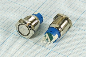 Переключатель кнопочный, d19, 12В, 5.0А, ON-ON, металлический/ILзеленый, контакты 5C, LA19AJS-E