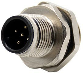 RND 205-01182, Circular Connector, M12, Plug, Straight, Poles - 5, Solder, Panel Mount