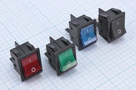 Двухполюсный клавишный выключатель с фиксацией DPST, ON-OFF, 220В/15А, зеленый с подсветкой, KCD4-201N-G/4P; №15330G ПКл\\15\ON-OFF\\чер\ILз