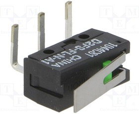 D2FS-FL-N-A1, Микропереключатель, с рычагом, SPST-NO, 0,1A/6ВDC, OFF-(ON), 1
