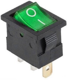 MIRS-101A-2C3 (зеленый), Переключатель с подсветкой ON-OFF (10A 125VAC, 6.5A 250VAC, 15A 12VDC) SPST 3P