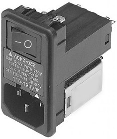 06NB3S, AC Power Entry Modules IEC Filter, Compact, 115/250VAC, 6A, Snap-In Mounting, N/A-Lug, Single Fuse
