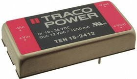 TEN 15-2423, DC/DC преобразователь, 15Вт, вход 18-36В, выход 15,-15В/500мА TEN 15-2423, DC/DC преобразователь, 15Вт, вход 18-36В, выход 15,-15В/500мА
