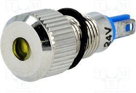 GQ8F-D/Y/24, Индикат.лампа: LED, плоский, 24ВDC, Отв: d8мм, IP67, под пайку