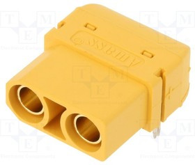 XT90PW-F, Гнездо питания DC XT90 "мама" PIN 2 PCB THT Цвет желтый