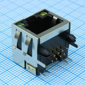 L-KLS12-108-8P8C- 1X1-2-G/Y-0-05, Розетка 8P8C (RJ45) со светодиодами угловая монтаж в отверстие