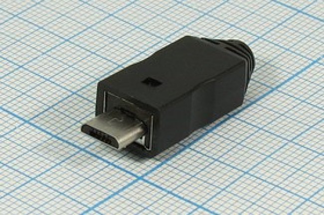 Разъем microUSB вилка, тип B, контакты 5C2C, на кабель, кожух, microUSBB5PB Разъем microUSB вилка, тип B, контакты 5C2C, на кабель, кожух, microUSBB5PB