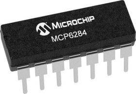 MCP6284-E/P, MCP6284-E/P , Op Amp, RRIO, 5MHz 1 kHz, 14-Pin PDIP