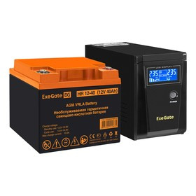 EX296771RUS, Комплект ИБП EX295986RUS + батарея 40Aч EX282979RUS 1шт (инвертор, синус, для котла) ExeGate SineTower SZ-600.LCD.AVR.1SH  600V