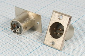 Разъем микрофонный XLR вилка, контакты 4P, монтаж на блок фланец 2 отверстия, MC913-4P