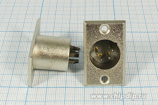 Разъем микрофонный XLR вилка, контакты 4P, монтаж на блок фланец 2 отверстия, MC913-4P