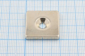 Магнит 20,0x20,0x 3/отв d4, параллелепипед, Ni