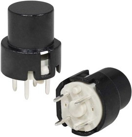 TS4-3BN-0, Миниатюрная кнопка без фиксации , 4 контакта, корпус черный круглый, кнопка черная цилиндрическая
