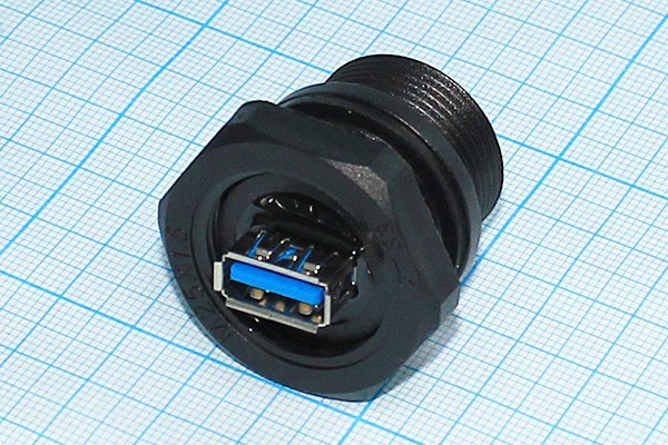 Переходник герметичный гнездо USB3.0 - гнездо USB3.0, на панель; Q-15171 гн USB \A 3.0\9C\-гн USB \A 3.0\9C\пан\герм\QM25US
