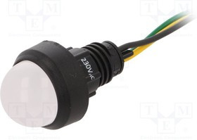 LGY-D20-230ACWK, Индикат.лампа: LED, выпуклый, 230ВAC, Отв: d13мм, IP40, пластик