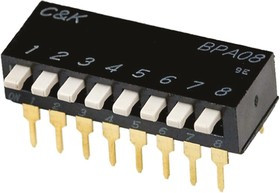 BPA02B, Switch DIP OFF ON SPST 2 Piano 0.1A 24VDC PC Pins 1000Cycles 2.54mm Thru-Hole Tube