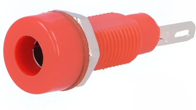 R1-22-R, Гнездо, "банан" 4мм, 10А, 60ВDC, красный, никелированные, -10-80°C