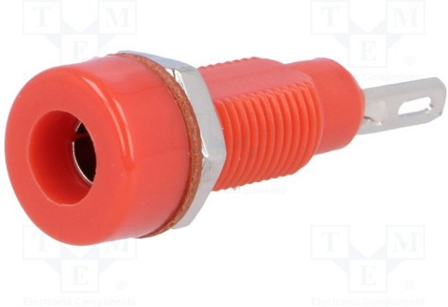 R1-22-R, Гнездо, "банан" 4мм, 10А, 60ВDC, красный, никелированные, -10-80°C