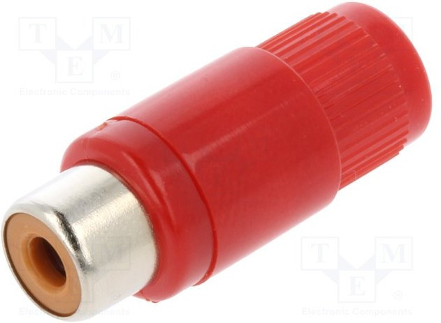 KTO1R, Вилка, RCA, "мама", прямой, пайка, красный, никелированные