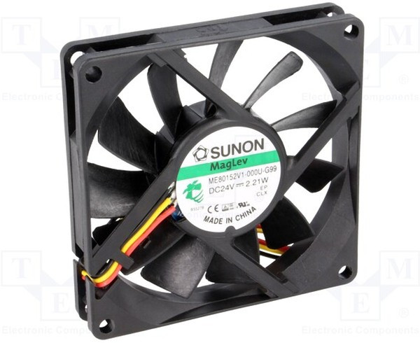 ME80152V1-G99, Вентилятор осевой, 24В DC, 80x80x15мм, подшипник Vapo, 62,86куб.м/ч, 34,7дБА