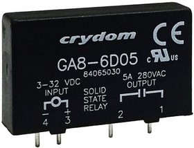 GA8-6D05R, Solid State Relays - PCB Mount SSR Relay, PCB Mount SIP, 240VAC/5A, 3-28VDC In, Instantaneous GA8-6D05R, Solid State Relays - PCB Mount SSR Relay, PCB Mount SIP, 240VAC/5A, 3-28VDC In, Instantaneous