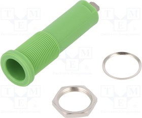 HSEB3125LNI-GN, Гнездо, "банан" 4мм, 16А, 6000В, зеленый, никелированные, -25-80°C