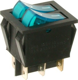 IRS-2101-1C3, Переключатель синий с подсветкой ON-OFF (15A 250VAC) DPST 6P