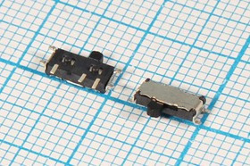 Переключатель движковый, 7.0x 3.0h1.5, контакты 3C+4C(GND), 0.3А, 6В, SPDT, SMD