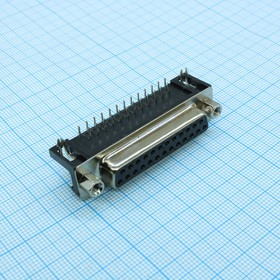 DRB-25FA, Разъем D-SUB 25 контактов, розетка угловая на плату, 7.2мм
