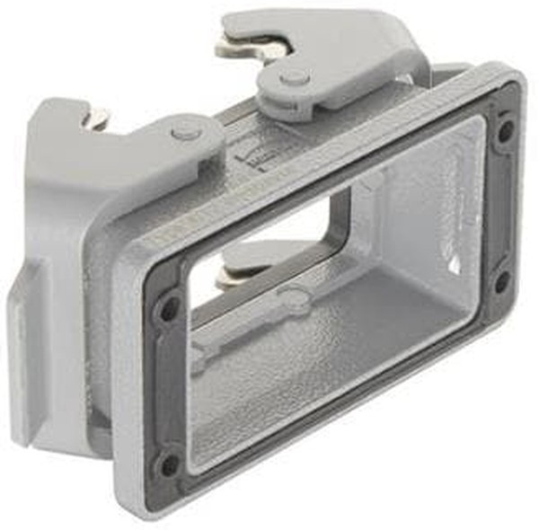 09300100392, Разъем для тяжелых условий, 0, Основа, сквозной монтаж с гайкой, Корпус из Алюминия, 2 Рычага, 10B