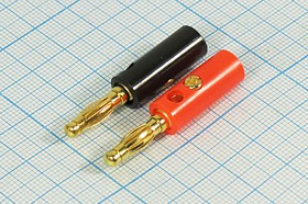 Разъем BANANA d4,0x40мм, 2C, отверстие 4,0/3,2винт/d6,0, черный