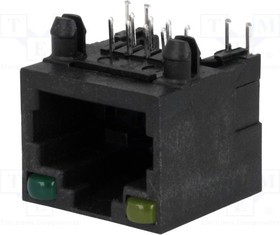 211B-11C0A-R, Гнездо, RJ45, PIN: 8, с LED, Конф: 8p8c, Фиксация: защелка внизу