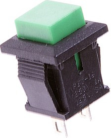 PBS-15B green, Кнопка квадратная без фиксации OFF-(ON) (1A 250VAC), зеленая