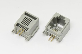 Разъем телефонный 6P4C розетка, контакты 4P, RJ-11