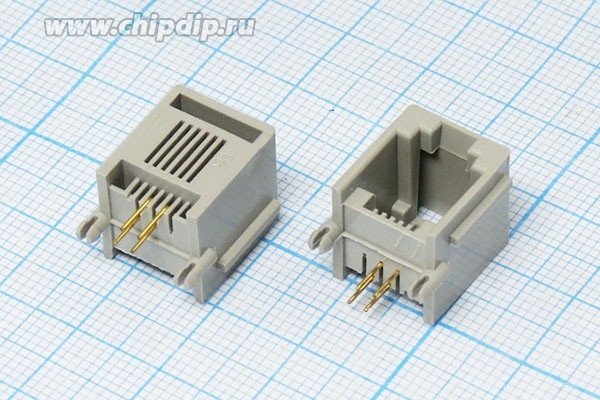 Разъем телефонный 6P4C розетка, контакты 4P, RJ-11