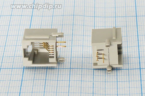 Разъем телефонный 6P4C розетка, контакты 4P, RJ-11