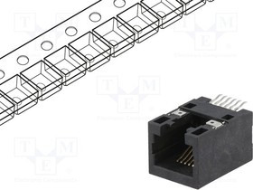 RJJU66141E3H014, Гнездо, RJ12, PIN: 6, Кат: 5, Конф: 6p6c, SMT, горизонтальный