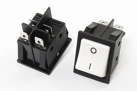 Переключатель клавишный, контакты 4T, 16А, OFF-(ON), подсветка черная/белая, KCD4-201