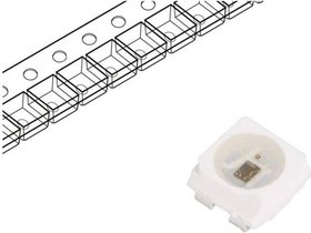 WS2812B-MINI, Программируемый светодиод, SMD, 3535, PLCC4, RGB, 3.5x3.5x1.95мм, 3.5-5.3V