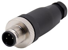 RND 205-01200, Circular Connector, M12, Plug, Straight, Poles - 3, Screw, Cable Mount