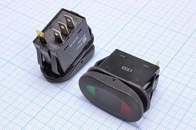 Переключатель клавишный, 4T, 21А12В, ON-OFF-ON, с подсветкой красной/зеленый, R13-271D3R/G; №10934 ПКл\12\20\ON-OFF-ON\\ чер\ILкр&amp;зел\IP55\4