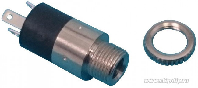 AUB-38, Разъем аудио 3.5мм гнездо на приборный блок, крепление гайка, стерео, 3 контакта