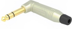 ACPS-RN-AU, Вилка, Jack 6,35мм, "папа", stereo, угловой 90°, на провод, пайка