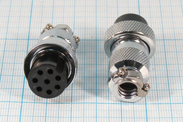 Разъем микрофонный MIC20 розетка, контакты 8P, монтаж на кабель, М19, XS20JK8P-F[MS-DF-20-8]