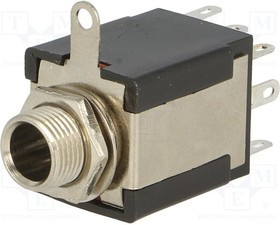 JC-210, Гнездо, Jack 6,3мм, stereo, прямой, на панель, 10мм