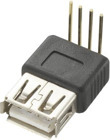 CLB-JL-8137, Разъем USB, End W/Pin, USB Типа A, Гнездо, 4 вывод(-ов), Монтаж в Сквозное Отверстие, Прямой Угол