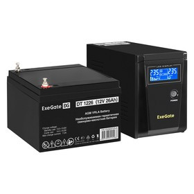 EX296766RUS, Комплект ИБП EX295986RUS + батарея 26Aч EX282970RUS 1шт (инвертор, синус, для котла) ExeGate SineTower SZ-600.LCD.AVR.1SH  600V