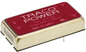 TEN 15-2411, TEN 15 15W Isolated DC-DC Converter Through Hole, Voltage in 18 36 V dc, Voltage out 5V